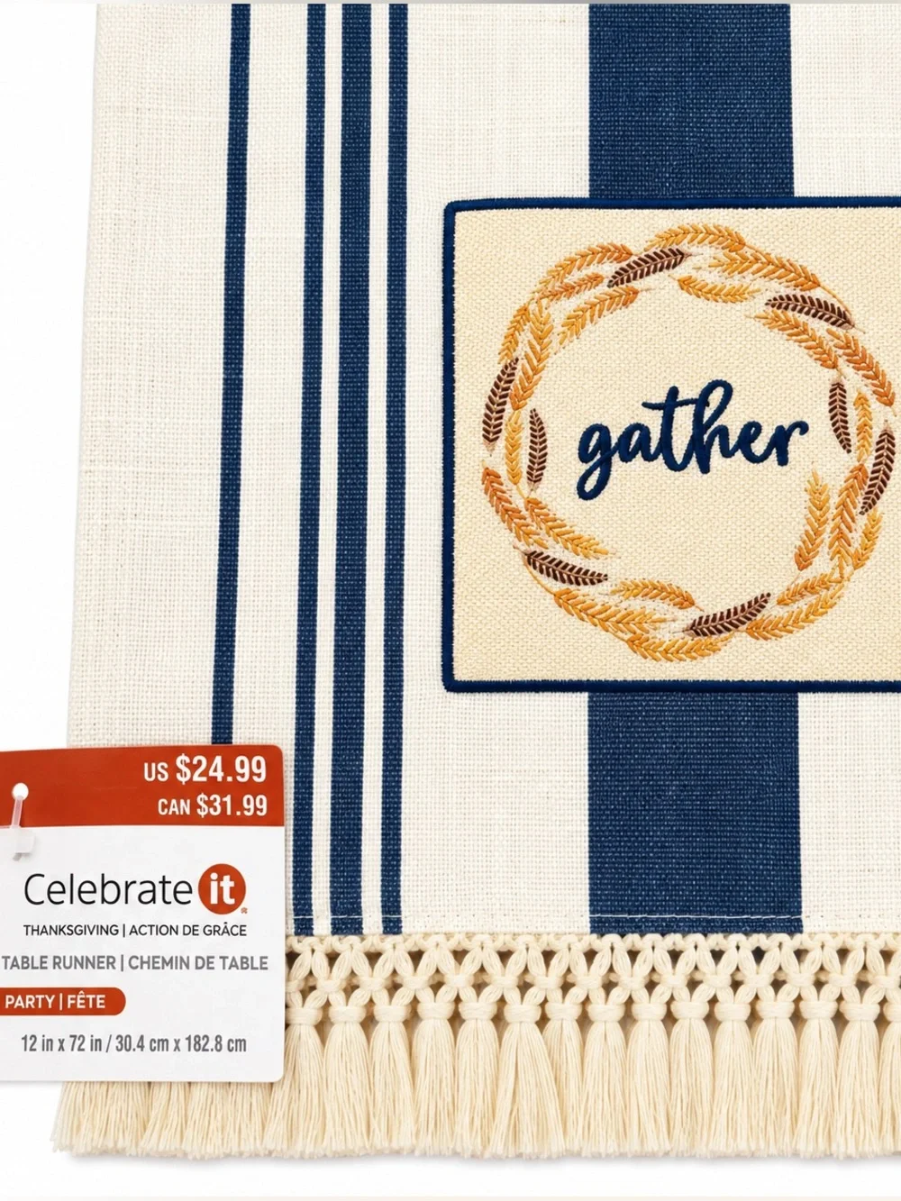 Gather Table Runner Thanksgiving Fall Table Decor 12” x 72” NWT